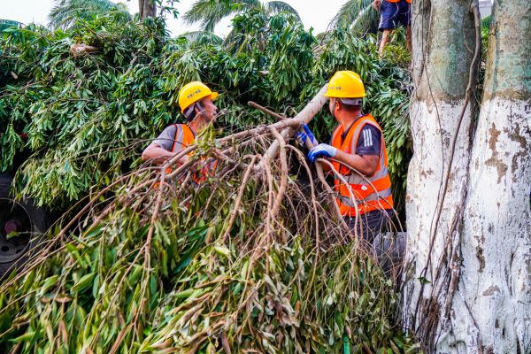 中铁广州局工人正在进行道路清障作业（拍摄：郑顺原）