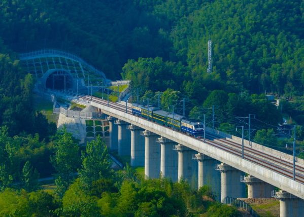 杭温高铁首趟检测列车驶出山星岩隧道（吴杰琛摄）2
